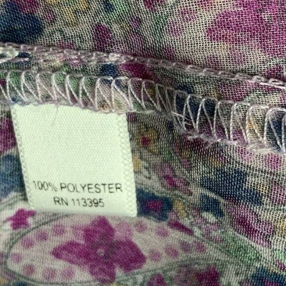 Tinley Road Neck Tie Blouse Sheer Floral Lilac Purple Button Front Top Size Med - Picture 4 of 4